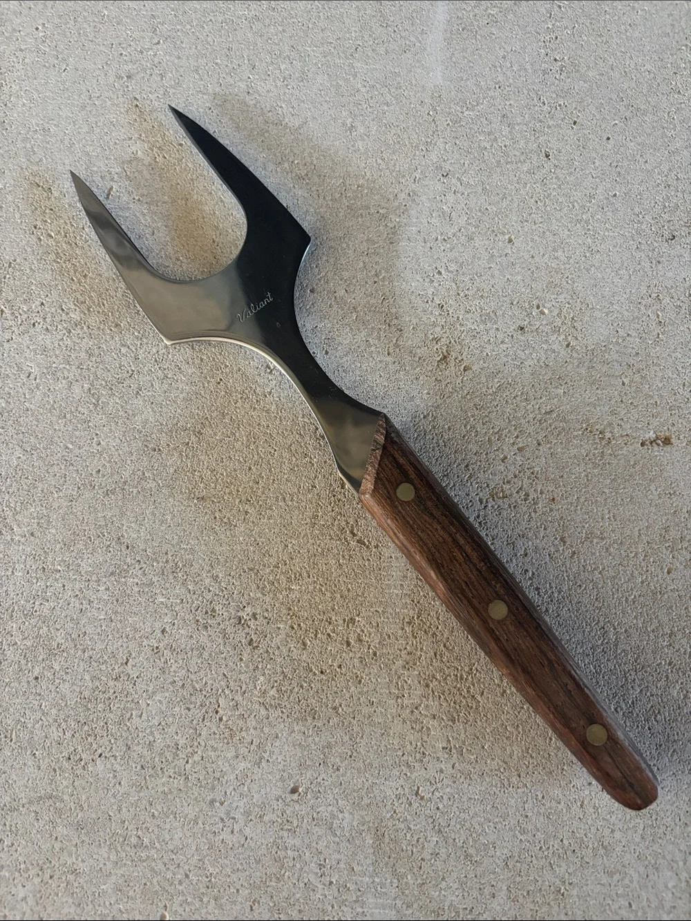Stainless Steel and Wood Two-Prong Serving Fork - Brown